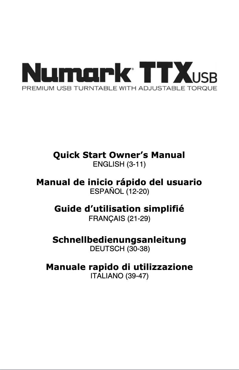 Page 1 de la notice Manuel utilisateur Numark TTXUSB