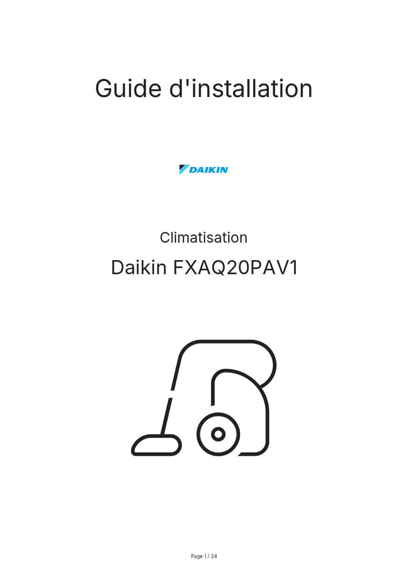Page n°1 - Guide d'installation Daikin FXAQ20PAV1