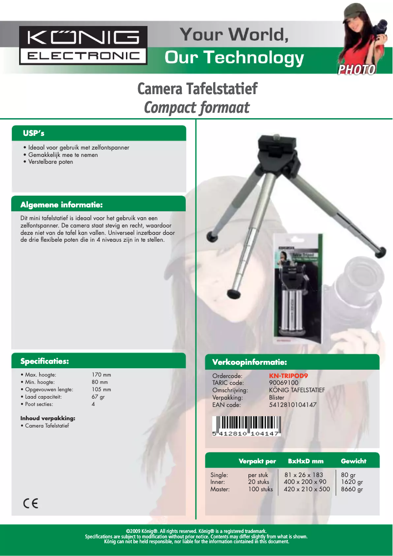 Page n°1 - Manuel utilisateur Konig KN-TRIPOD9