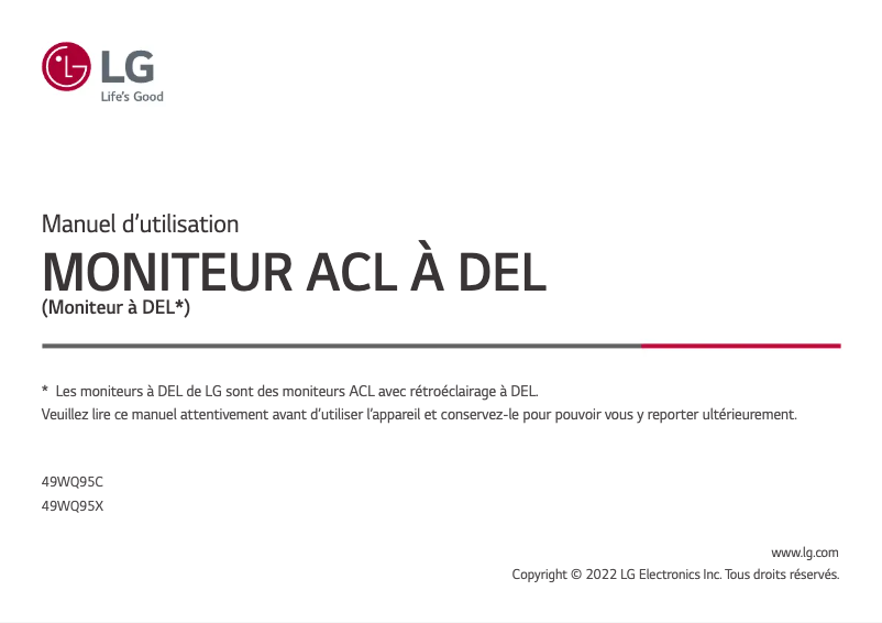Page 1 de la notice Manuel utilisateur LG 49WQ95C