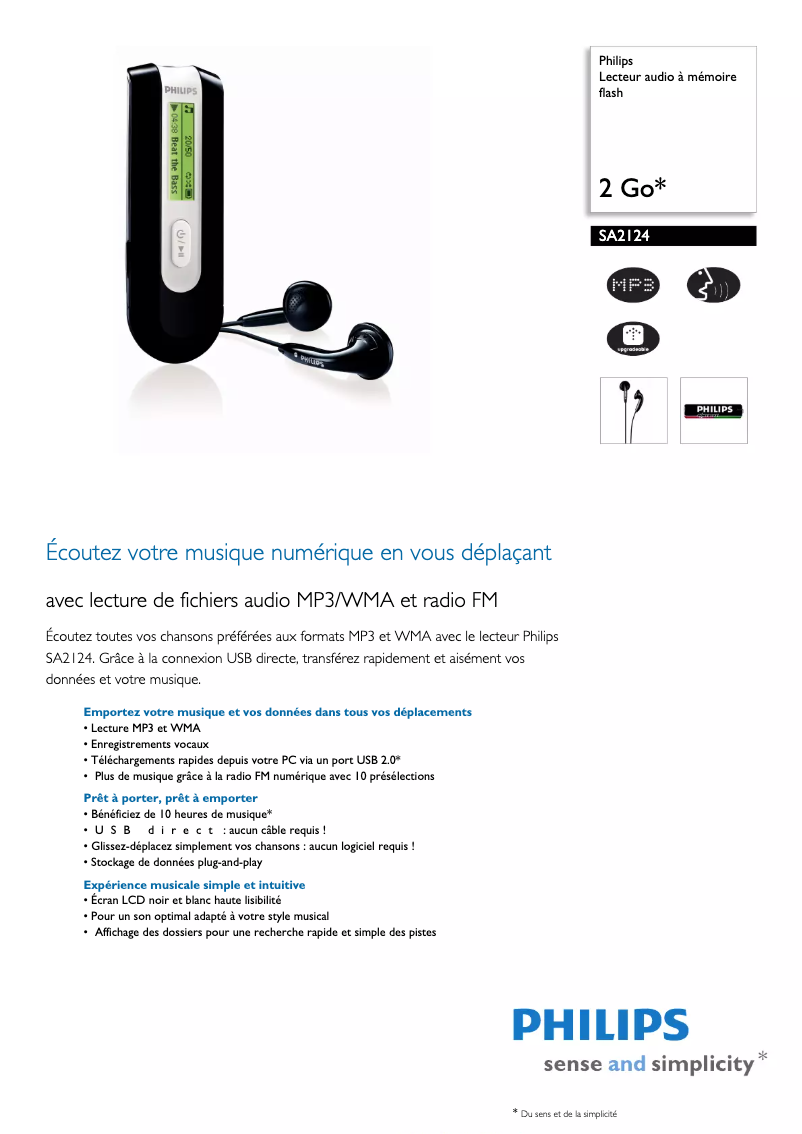 Page n°1 - Fiche technique Philips SA2124