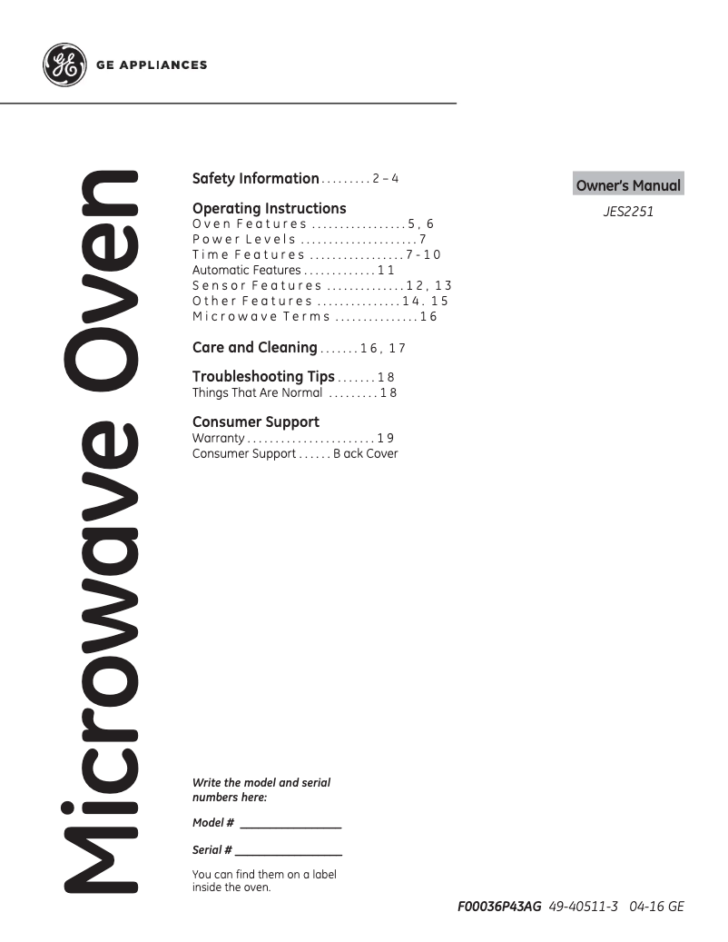 Image de la première page du manuel de l'appareil JES2251SJ