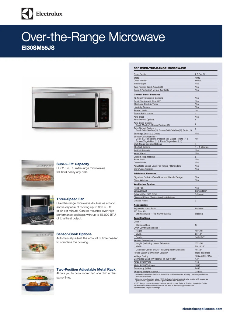 Page 1 de la notice Fiche technique Electrolux EI30SM55JB