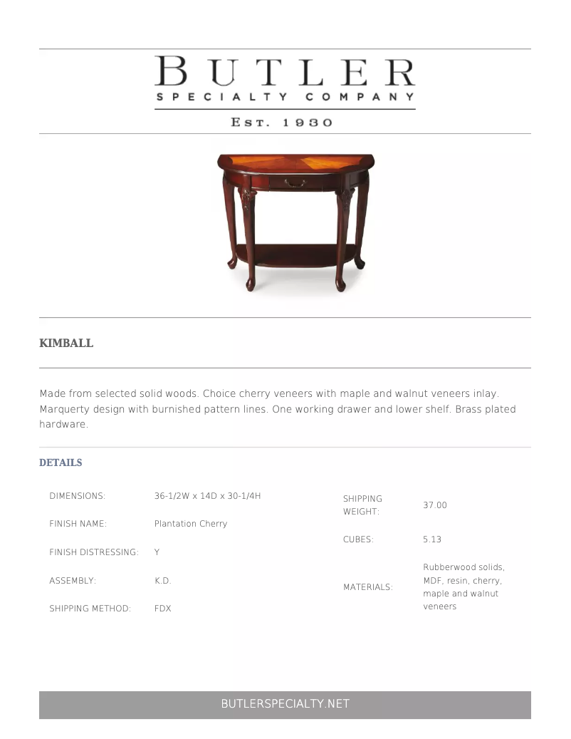 Page n°1 - Manuel utilisateur Butler Kimball