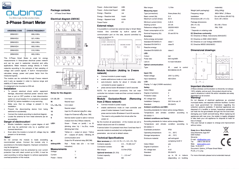 Page 1 de la notice Manuel utilisateur Qubino ZMNHXD5