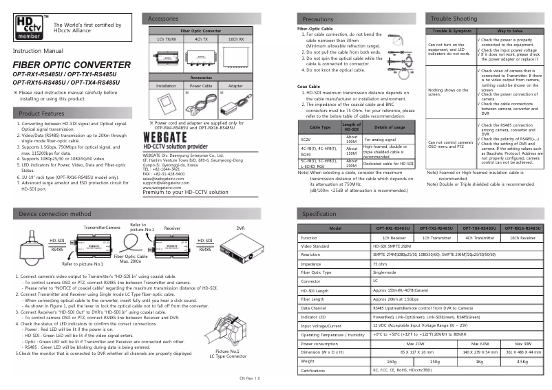 Page 1 de la notice Manuel utilisateur Webgate OPT-TX1-RS485U