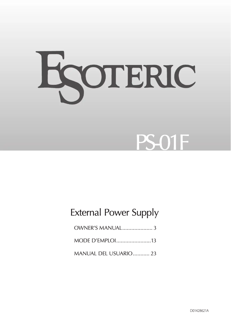 Page n°1 - Manuel utilisateur Esoteric PS-01F