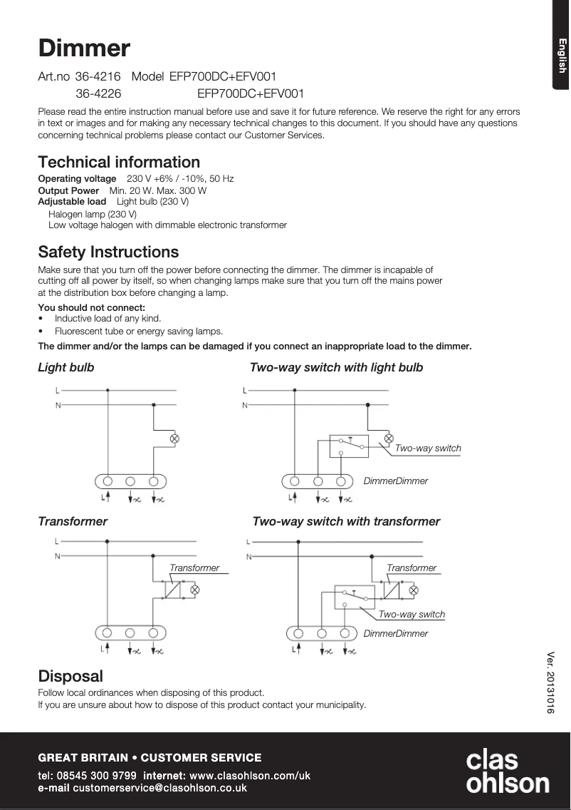 Page n°1 - Manuel utilisateur Cotech EFP700DC+EFV001