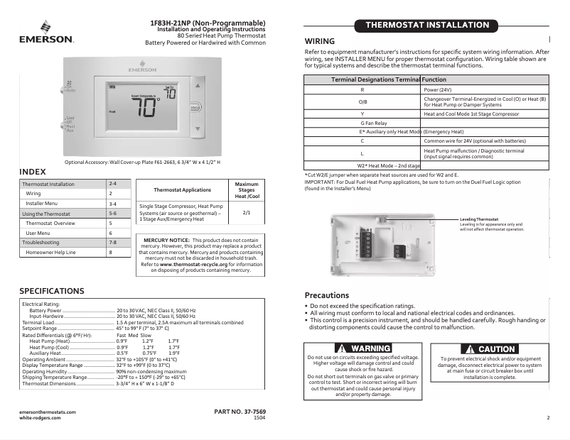 Page n°1 - Manuel utilisateur Emerson 1F83H-21NP