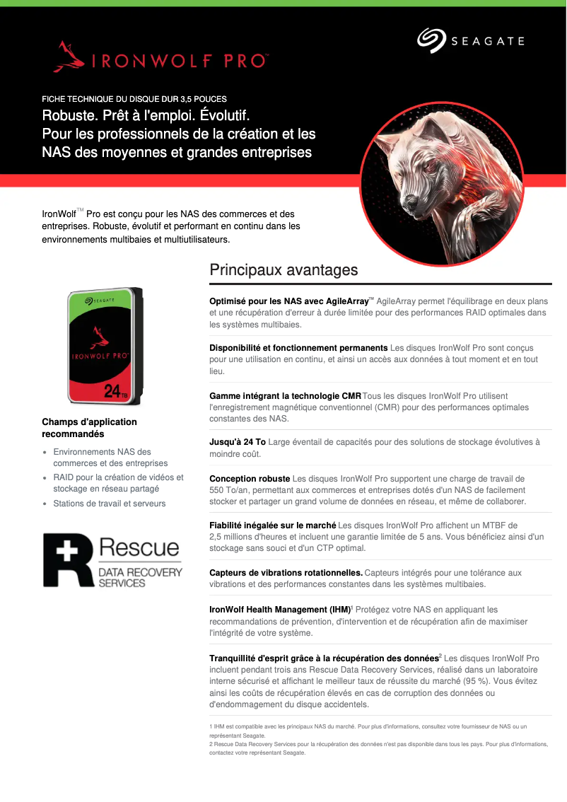Page 1 de la notice Fiche technique Seagate IronWolf Pro