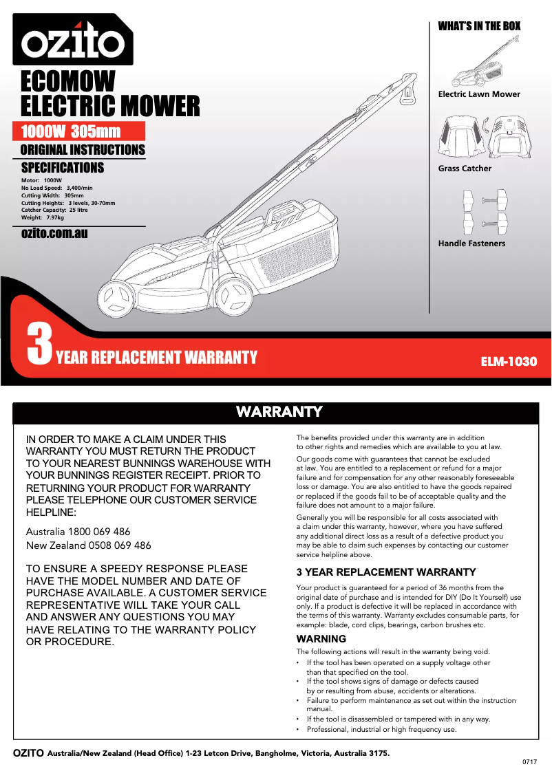 Page n°1 - Manuel utilisateur Ozito LMLT-1025