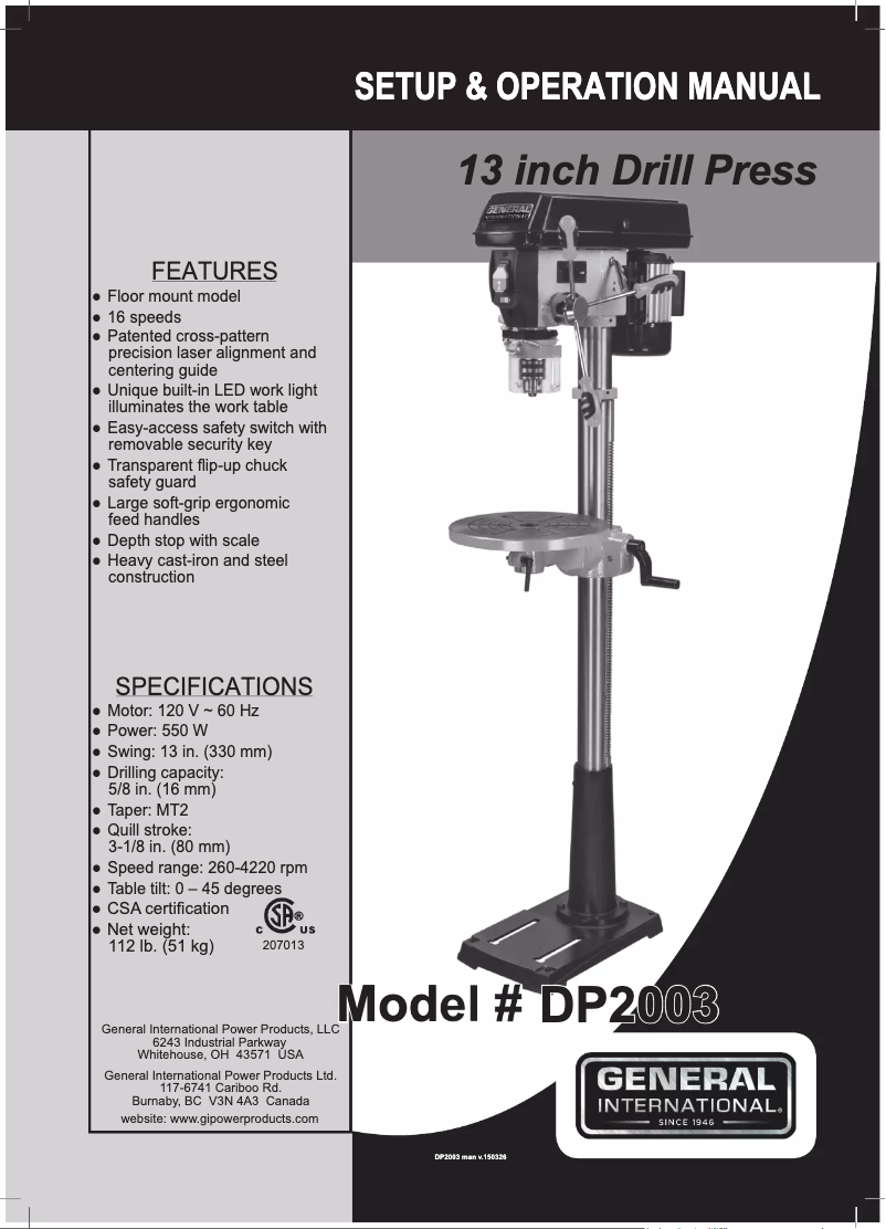 Image de la première page du manuel de l'appareil DP2003