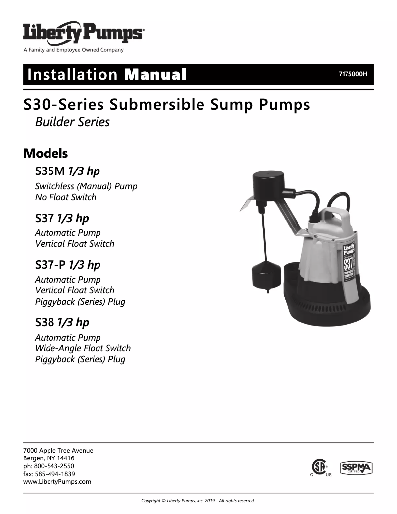 Page n°1 - Manuel utilisateur Liberty Pumps S37