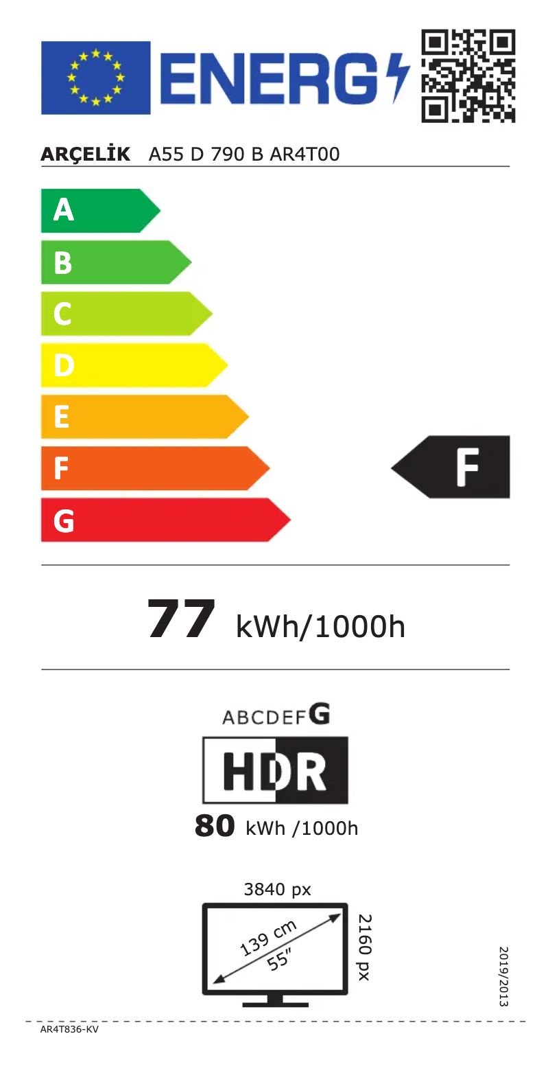 Page n°1 - Label énergétique Arçelik A55 D 790 B
