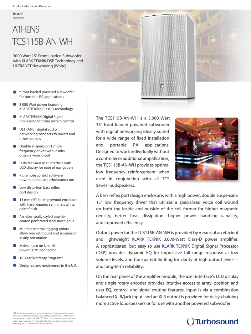 Página 1 del manual Ficha técnica Turbosound TCS115B-AN