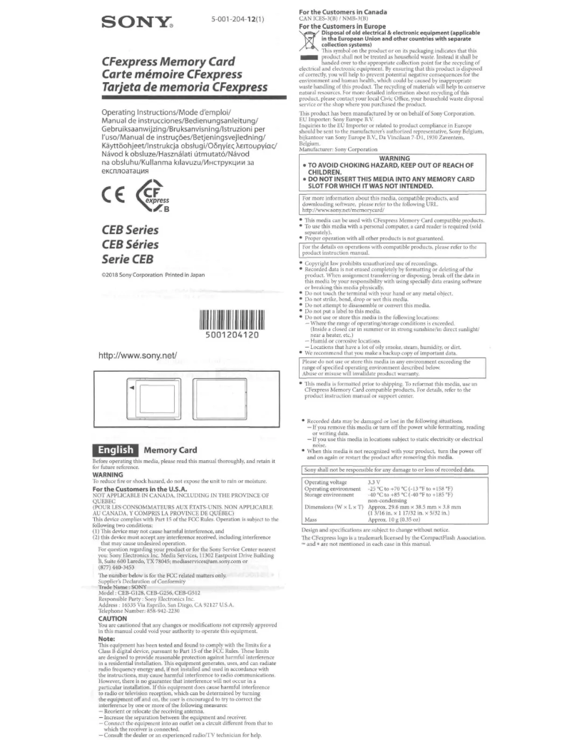 Page 1 de la notice Manuel utilisateur Sony CEB CFexpress Tough