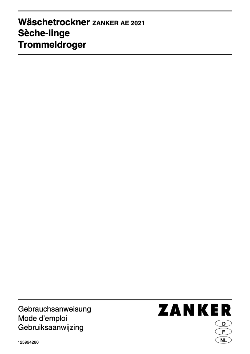 Page 1 de la notice Manuel utilisateur Zanker AE 2021