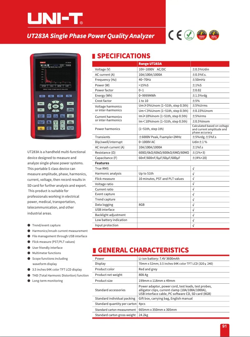 Page 1 de la notice Manuel utilisateur Uni-T UT283A