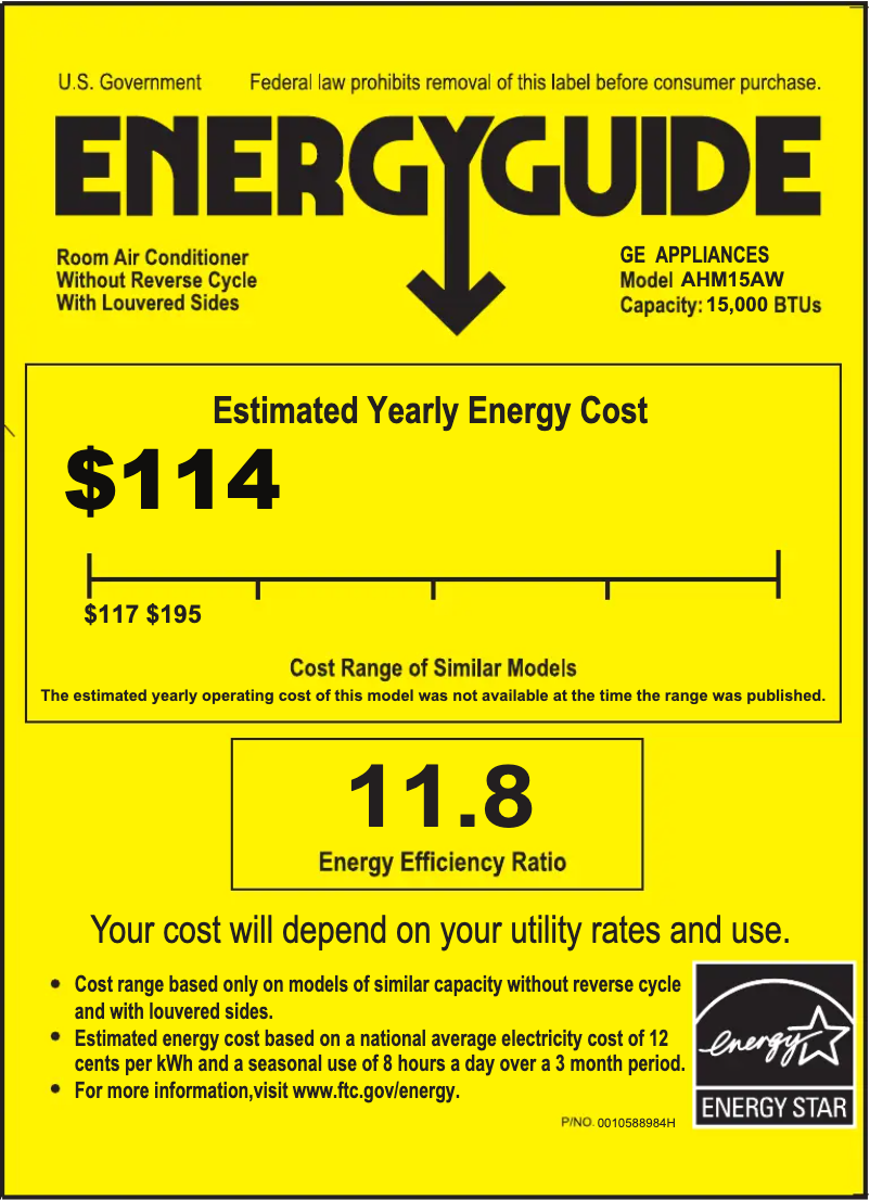 Page 1 de la notice Label énergétique GE AHM15AW