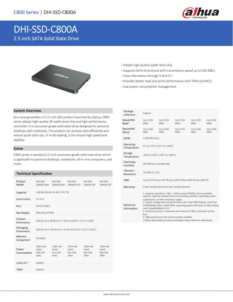 Page 1 de la notice Manuel utilisateur Dahua Technology SSD-C800AS256G