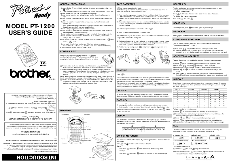 Page n°1 - Manuel utilisateur Brother P-touch PT-1200