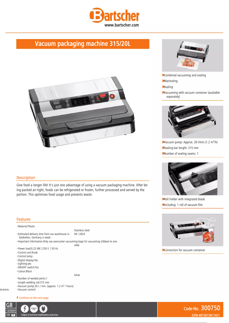 Image de la première page du manuel de l'appareil 315/20L