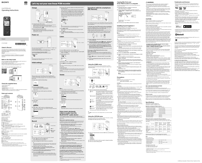 Page 1 de la notice Manuel utilisateur Sony PCM-A10