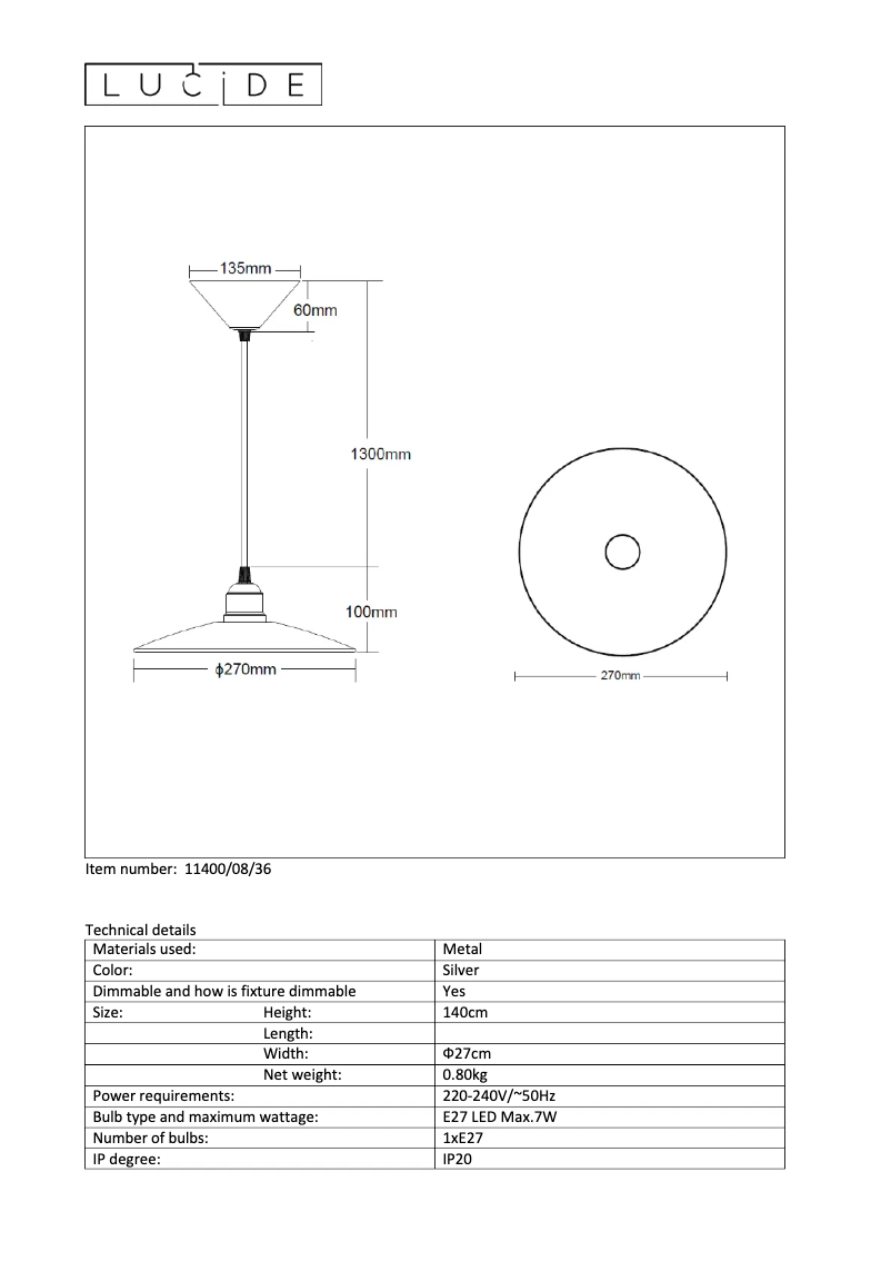 Page 1 de la notice Manuel utilisateur Lucide Peter 11400/08/36