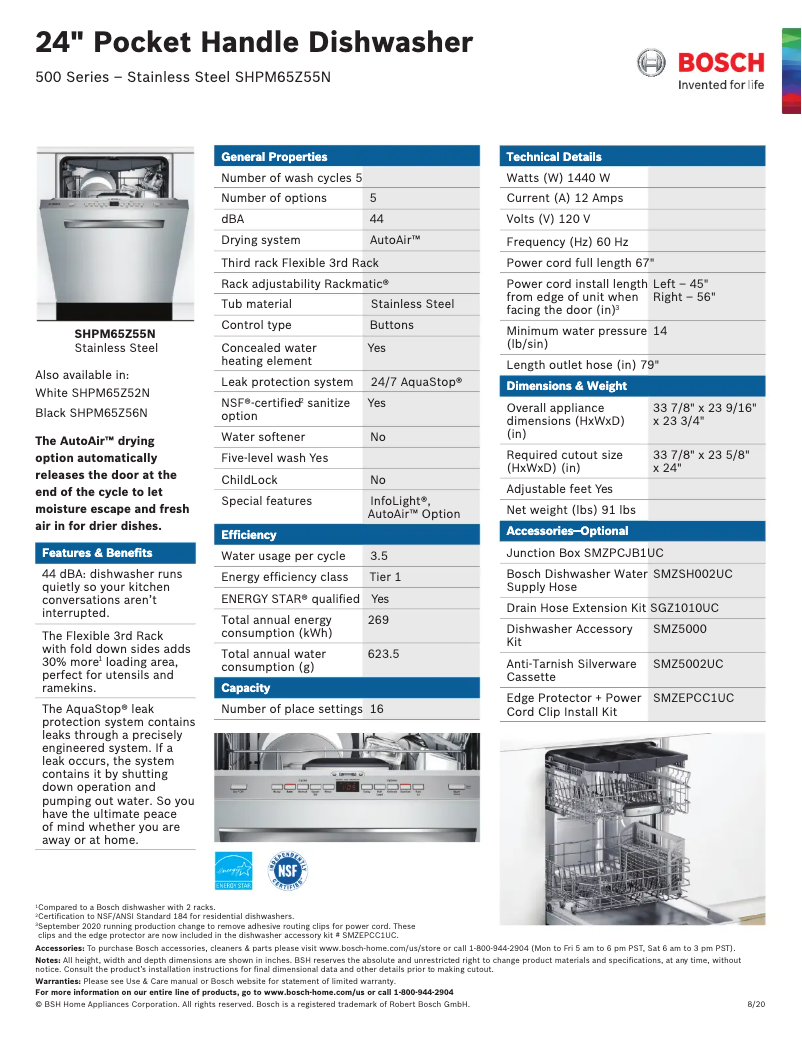 Page 1 of the manual Technical Sheet Bosch SHPM65Z55N