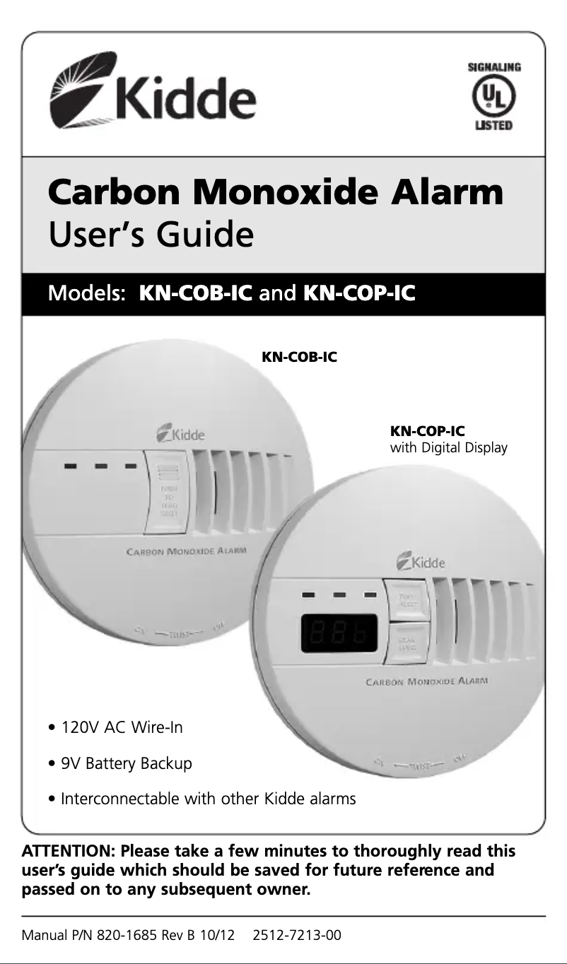 Page n°1 - Manuel utilisateur Kidde KN-COB-IC