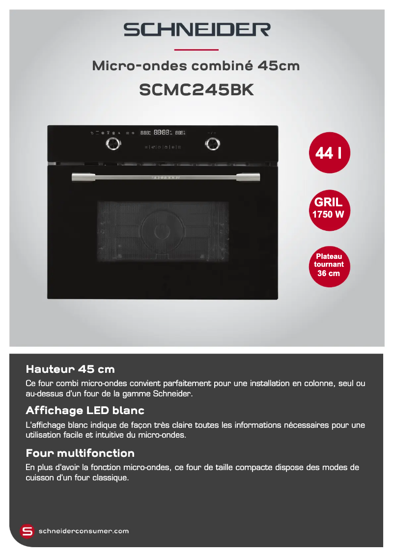 Page 1 de la notice Fiche technique Schneider SCMC245BK