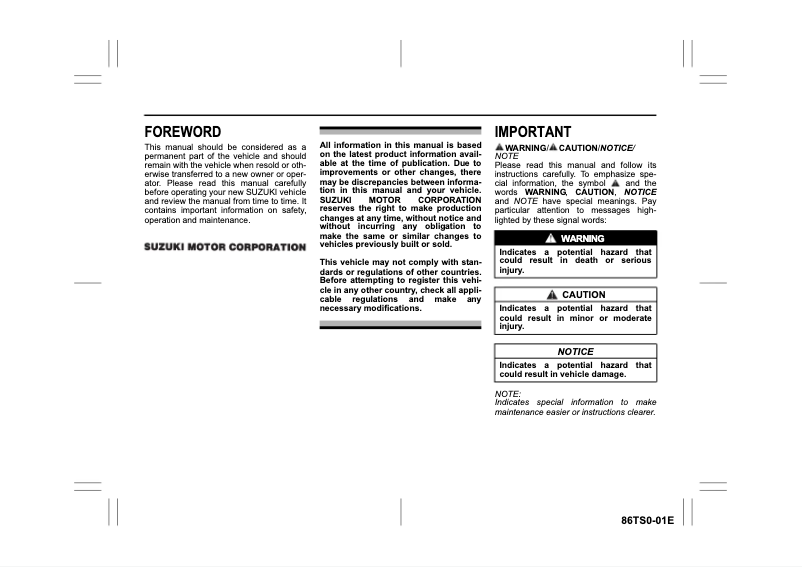 Page 1 de la notice Manuel utilisateur Suzuki Ertiga Hybrid (2022)