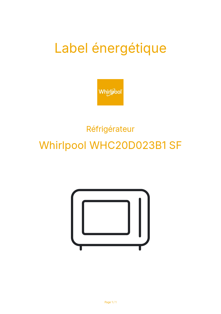Page n°1 - Label énergétique Whirlpool WHC20D023B1 SF
