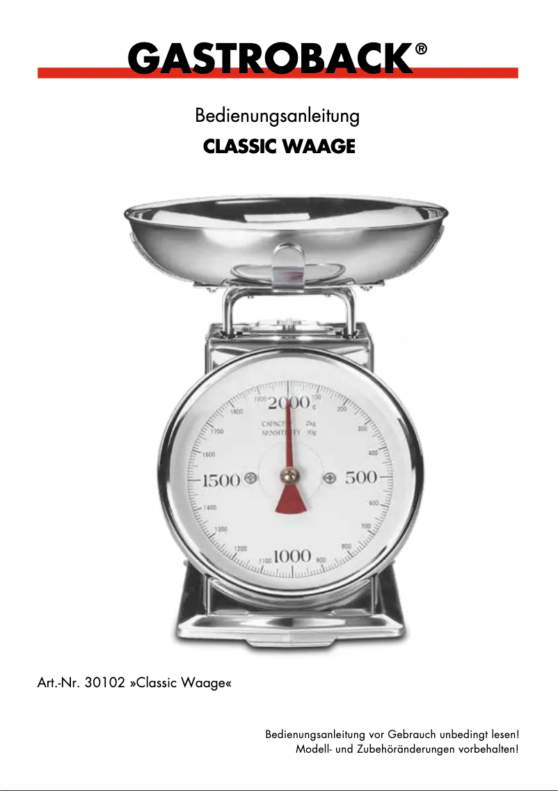Page 1 de la notice Manuel utilisateur Gastroback Classic 30102