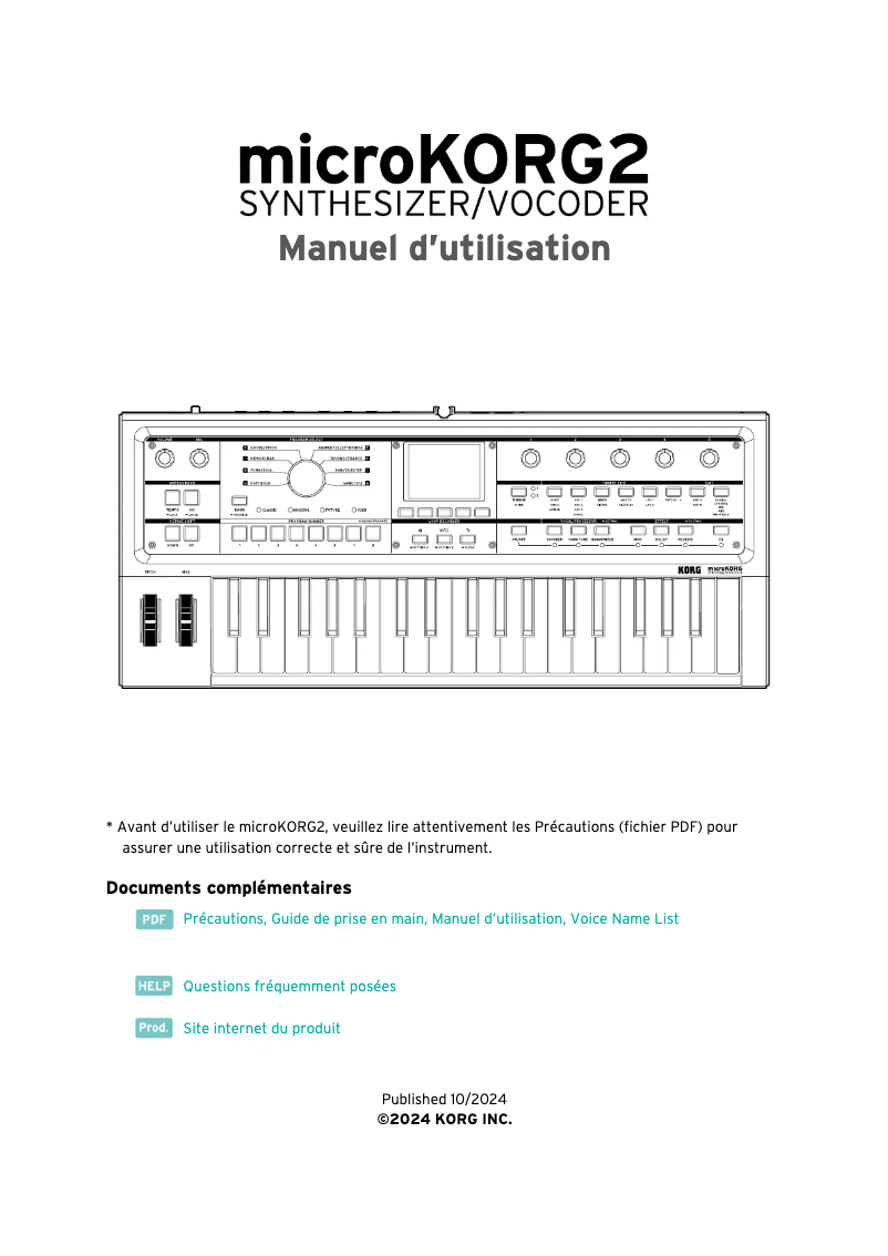 Image de la première page du manuel de l'appareil microKORG2