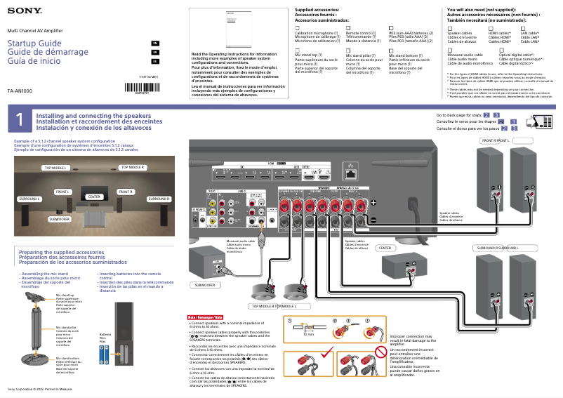 Page 1 de la notice Guide d'installation Sony TA-AN1000