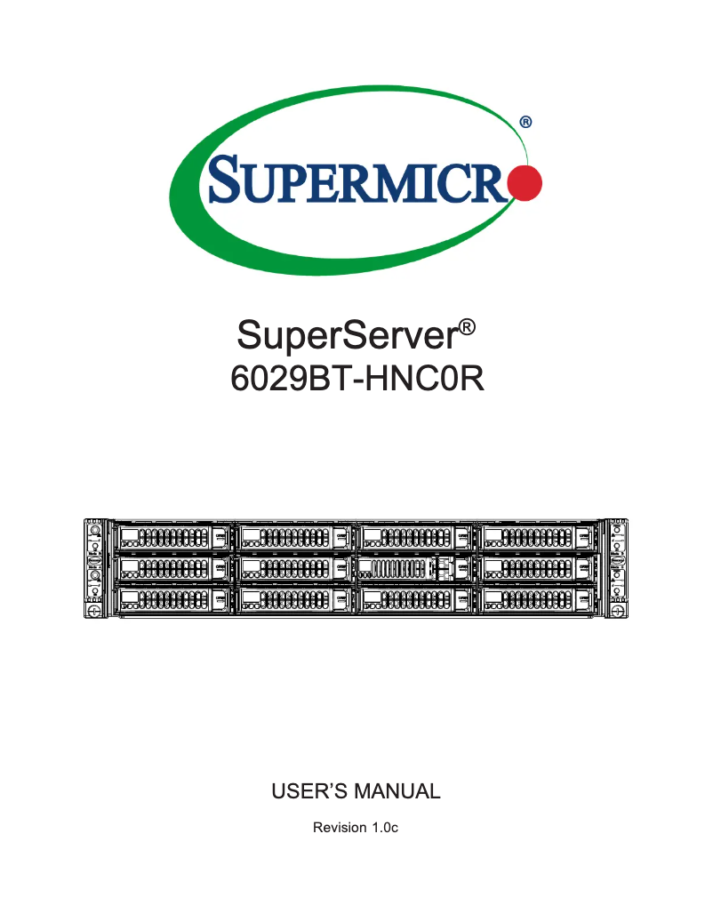 Page 1 de la notice Manuel utilisateur Supermicro SuperServer 6029BT-HNC0R