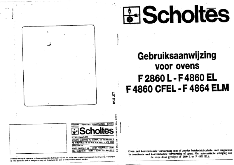 Page n°1 - Manuel utilisateur Scholtès F 4860 CFEL