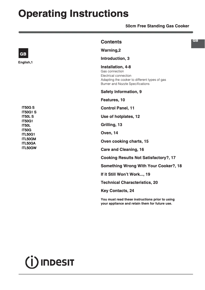 Image de la première page du manuel de l'appareil IT50G1XX