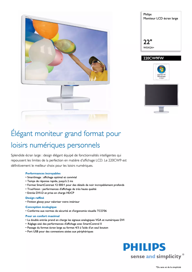 Página 1 del manual Ficha técnica Philips Brilliance 220CW9FW