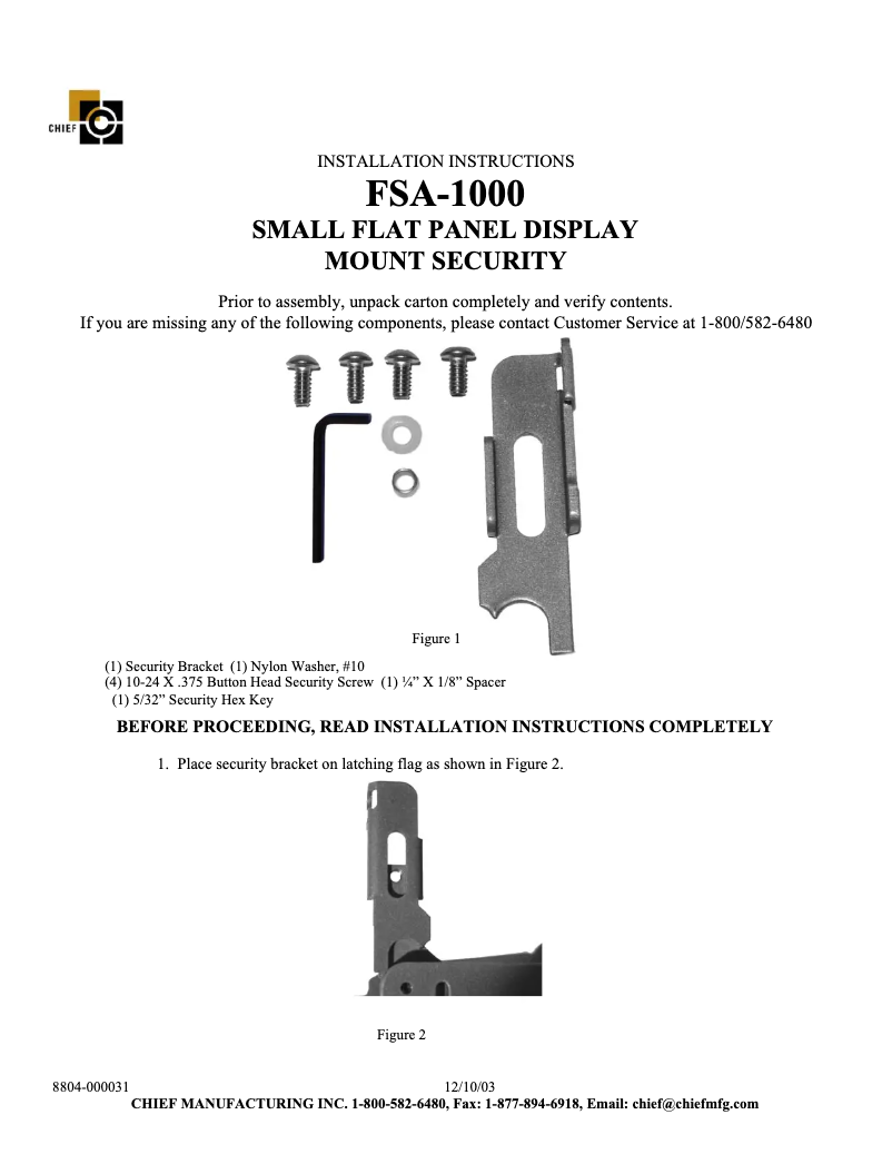 Page 1 de la notice Manuel utilisateur Chief FSA1000S