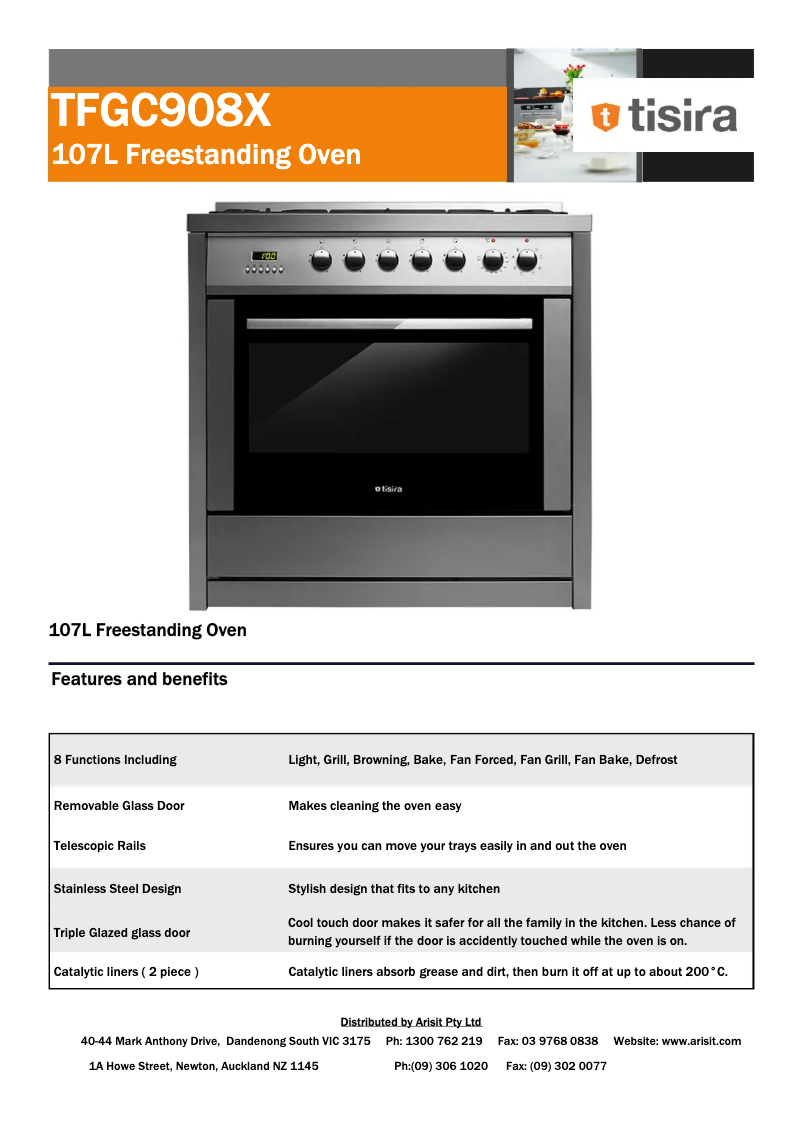 Page 1 de la notice Fiche technique Tisira TFGC908X