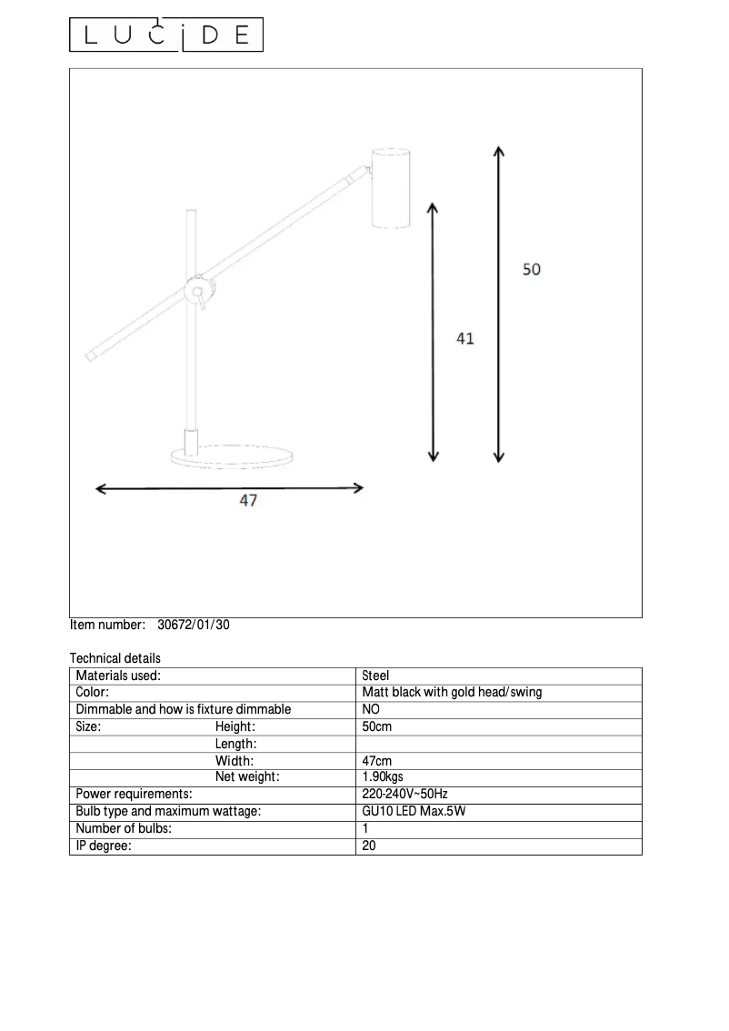 Page 1 de la notice Manuel utilisateur Lucide Philine 30672/01/30