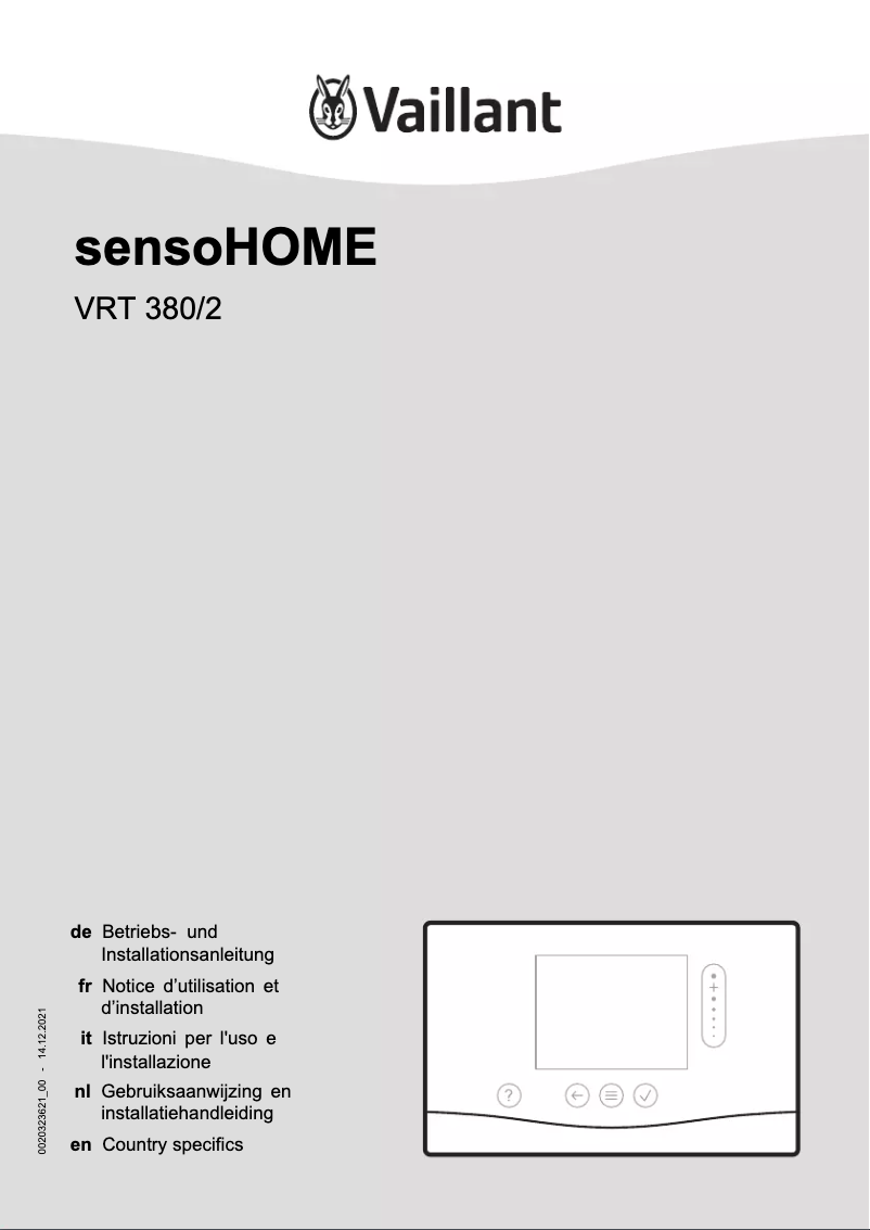 Page n°1 - Manuel utilisateur Vaillant sensoHOME VRT 380