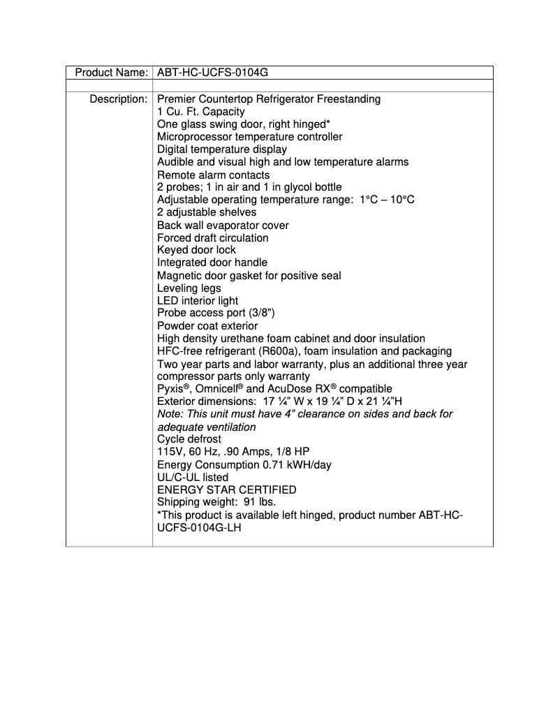 Page n°1 - Manuel utilisateur American BioTech Supply ABT-HC-UCFS-0104G