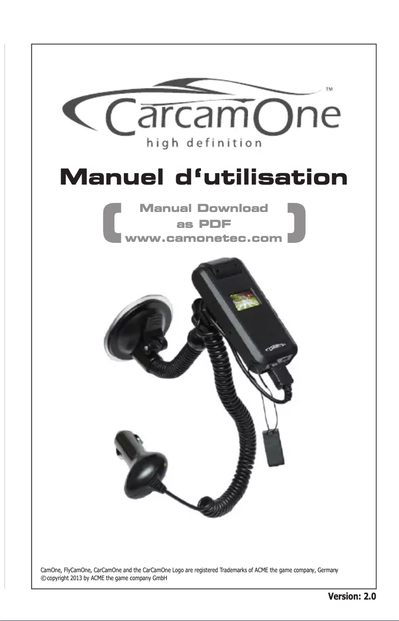 Page 1 de la notice Manuel utilisateur CamOne Car HD 72