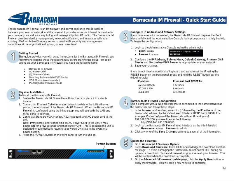 Page 1 de la notice Manuel utilisateur Barracuda Networks IM Firewall 320