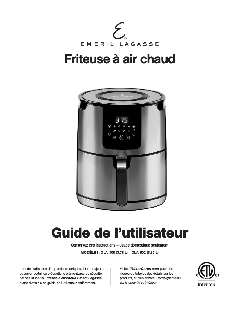 Page n°1 - Manuel utilisateur Emeril Lagasse AirFryer GLA-502