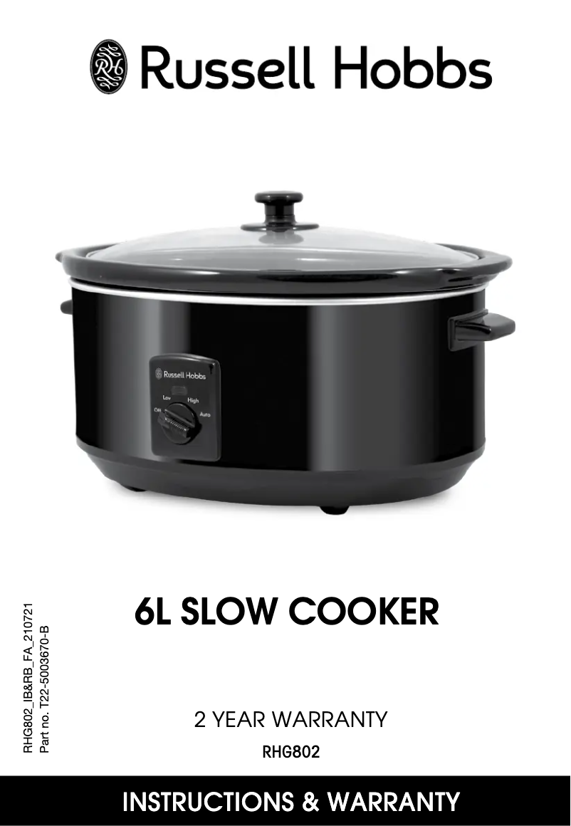 Page 1 de la notice Manuel utilisateur Russell Hobbs RHG802