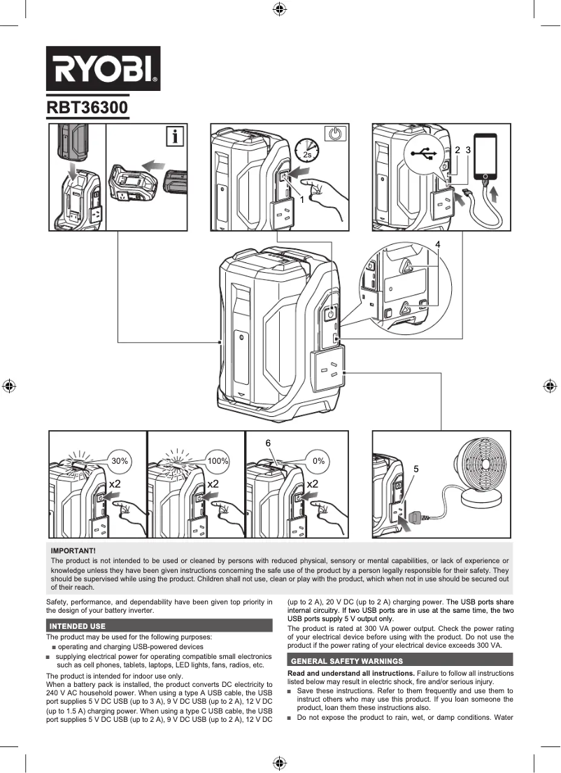 Page 1 de la notice Manuel utilisateur RYOBI RBT36300